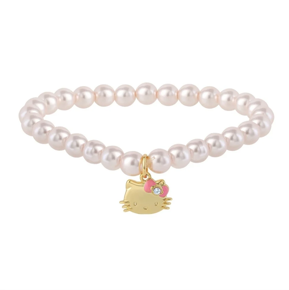 Sanrio Hello Kitty 18k Gold Plated Faux Pearls & Crystals Stretch Bracelet
